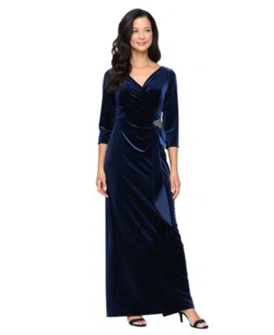 Alex Evenings Womens Stretch Velvet Surplice Embellished Cascade Gown In Imperial