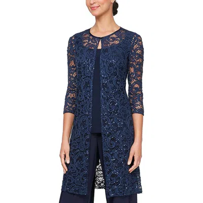 Alex Evenings Womens Two Piece Jacket Tank Top In Blue