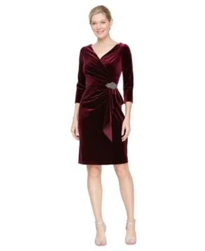 Alex Evenings Embellished Velvet Cocktail Sheath Dress In Burgundy