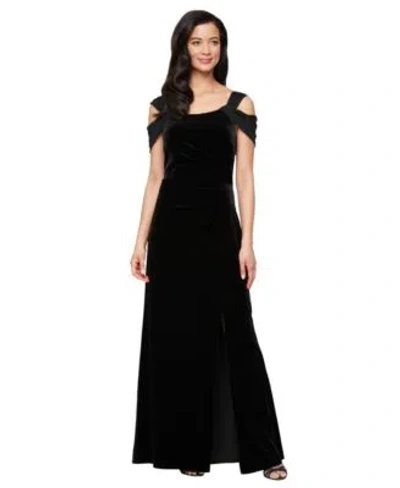 Alex Evenings Womens Velvet Cold Shoulder Back Zipper Dress In Black