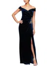Alex Evenings Womens Velvet Embellished Evening Dress In Blue
