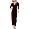 Alex Evenings Petite Velvet Side-ruched 3/4-sleeve Gown In Pink
