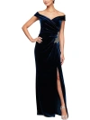 ALEX EVENINGS WOMENS VELVET OFF-THE-SHOULDER EVENING DRESS