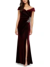 ALEX EVENINGS WOMENS VELVET OFF-THE-SHOULDER EVENING DRESS