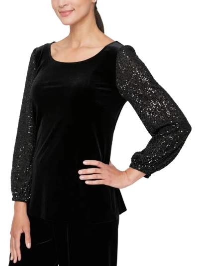 Alex Evenings Womens Velvet Sequined Blouse In Black