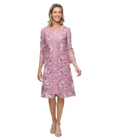 Alex Evenings Womens Zipper Boat Neck Jacket Dress In Pink