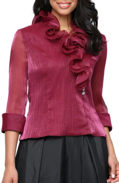 Alex Evenings Yoryu Chiffon Ruffle Top In Red