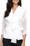 Alex Evenings Yoryu Sheer Sleeve Button-up Shirt In White