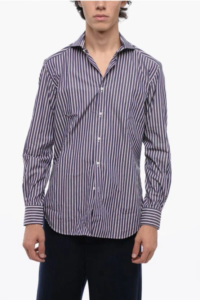 Alex Ingh Striped Cotton Shirt With Spread Collar In Blue