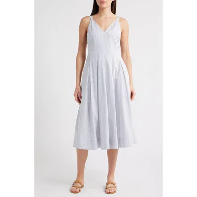 Alex Mill Abby Stripe Cotton Poplin Fit & Flare Dress In White/blue Stripe