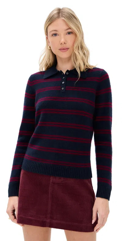 ALEX MILL ALICE POLO IN CASHMERE STRIPE DEEP NAVY/BAROLO