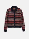 Alex Mill Fair Isle Polo Merino Wool Cardigan In Navy Combo