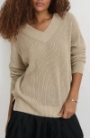Alex Mill Arielle V Neck Sweater In Cotton Linen In Flax