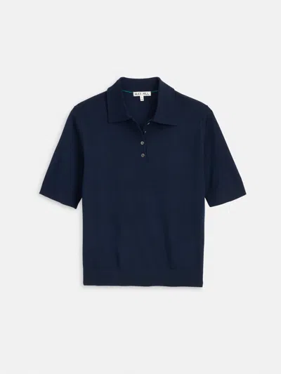 Alex Mill Ava Short Sleeve Polo In Extrafine Merino Wool In Navy