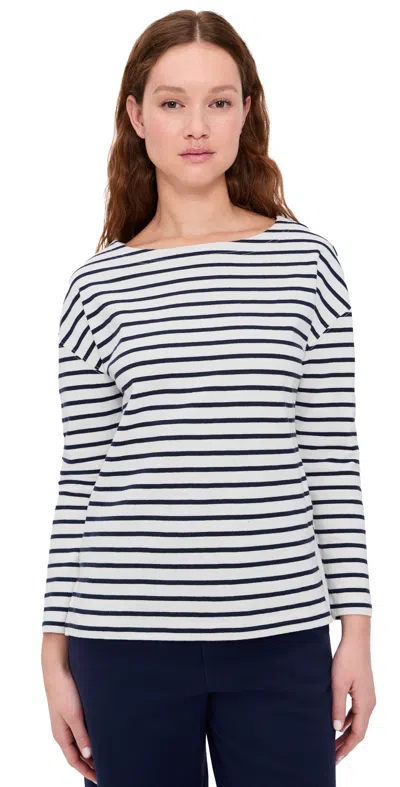 Alex Mill Avignon Boat Neck Striped Tee In Cotton Ivory/navy In Multi