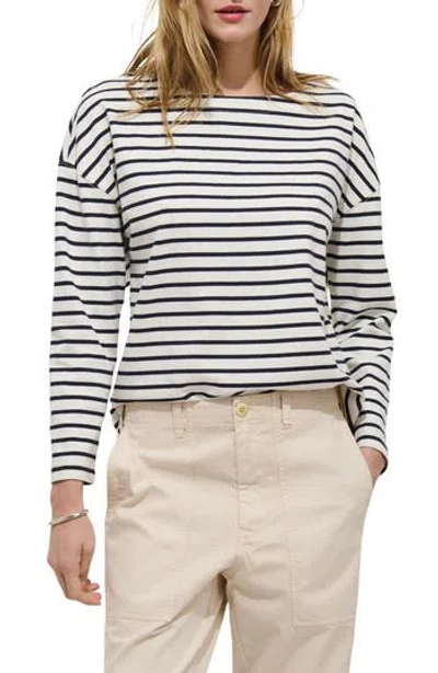 Alex Mill Avignon Stripe Boat Neck Top In Ivory/ Navy