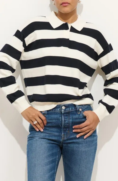 Alex Mill Bond St Striped Polo In Cotton Cashmere In Black