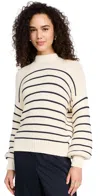Alex Mill Button-back Crewneck Sweater In Stripe Ivory/dark Navy In Ivory/dark Navy