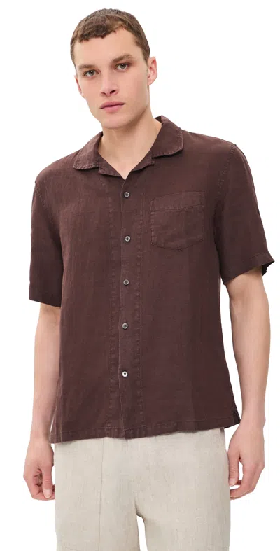 Alex Mill Camp Shirt In Linen Dark Brown