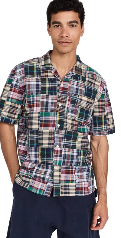 Alex Mill Convertible-collar Patchwork Checked Cotton-madras Shirt In Multi