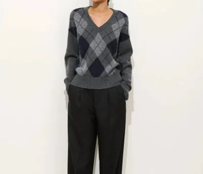 Alex Mill Yasmine V-neck Sweater In Wool Cotton Blend Storm Grey Multi