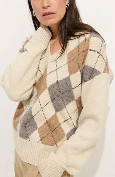 Alex Mill Campbell Argyle Wool Blend V-neck Sweater