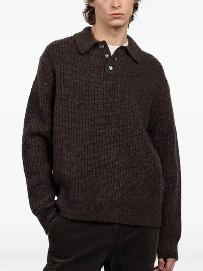 Alex Mill Carl Button Knitted Polo Shirt In Brown
