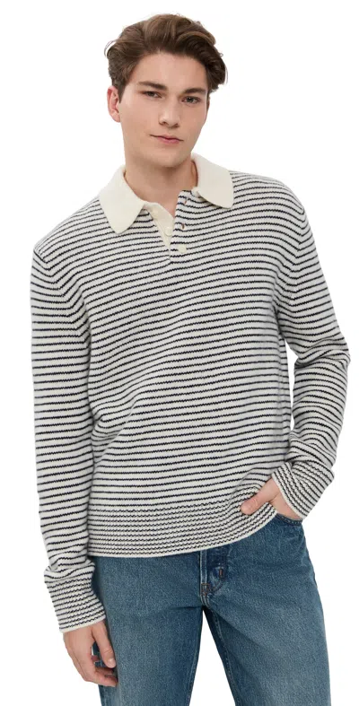 Alex Mill Carl Polo Sweater In Stripe In Ivory/navy