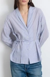 Alex Mill Karlie Tie-detailed Striped Cotton-voile Shirt In Navy/white