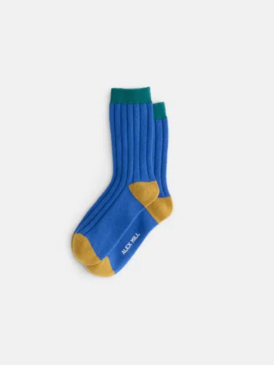 Alex Mill Cashmere Socks In Cobalt/gold/dark Green