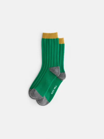 Alex Mill Cashmere Socks In Green/heather Grey/gold