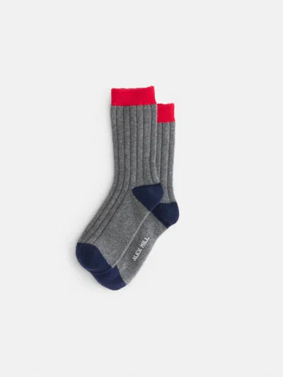 Alex Mill Cashmere Socks In Heather Grey/navy/red