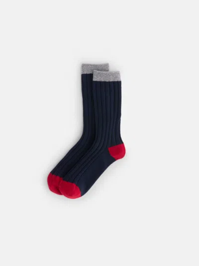 Alex Mill Cashmere Socks In Navy/red/heather Grey