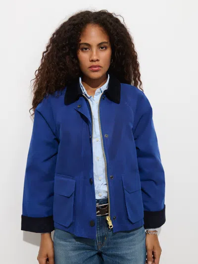 Alex Mill Chiltern Cropped Jacket In Waxed Canvas In Cobalt