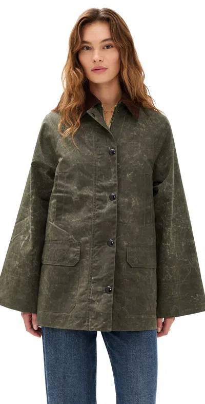 ALEX MILL CHILTERN STREET BARN JACKET IN WAXED COTTON OLIVE