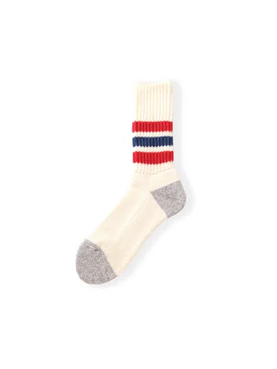 Alex Mill Coarse Ribbed Old School Crew Socks In Chili Red/blue