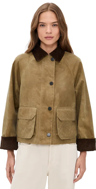 Alex Mill Cropped Chiltern Jacket In Waxed Cotton Vintage Khaki In Brown