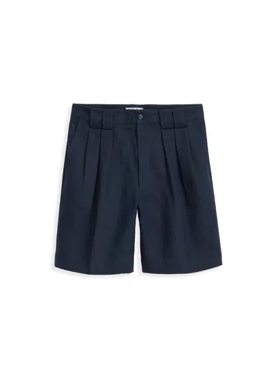 Alex Mill Daniel Pleated Shorts In Linen Herringbone In Navy/black