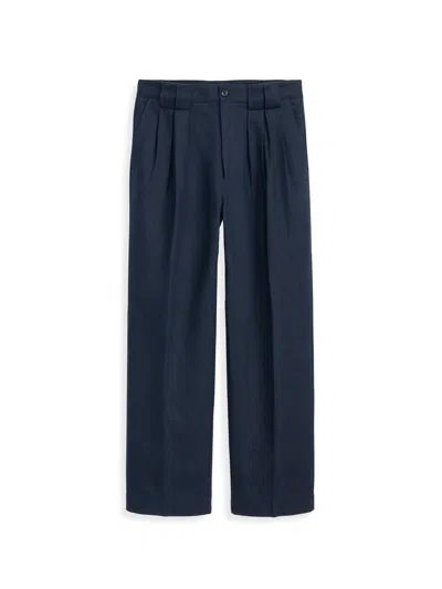 Alex Mill Daniel Pleated Trouser In Linen Herringbone In Navy/black