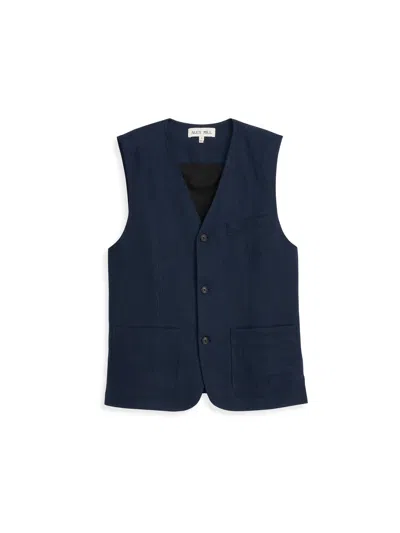 Alex Mill Daniel Vest In Linen Herringbone In Navy/black