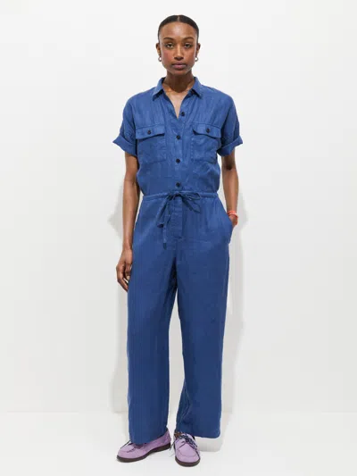 Alex Mill Delancey Short Sleeve Jumpsuit In Linen In Blue