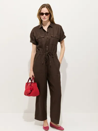 Alex Mill Delancey Short Sleeve Jumpsuit In Linen In Brown