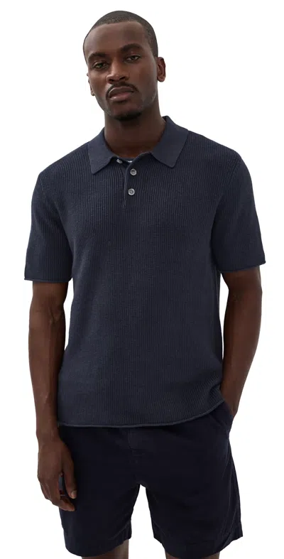 Alex Mill Eastwood Polo In Cotton Linen Dark Navy In Blue