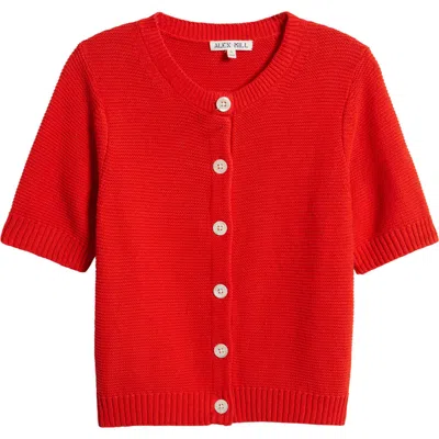 Alex Mill Elle Elbow Sleeve Linen & Cotton Button-up Sweater In Red