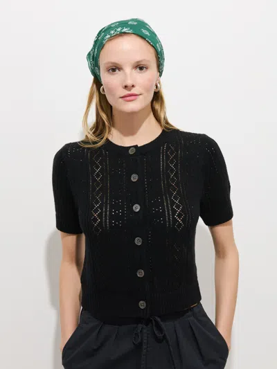 Alex Mill Elle Pointelle Cardigan In Linen Cotton In Black
