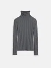 Alex Mill Ellie Ribbed Turtleneck In Cotton Cashmere In Heather Grey