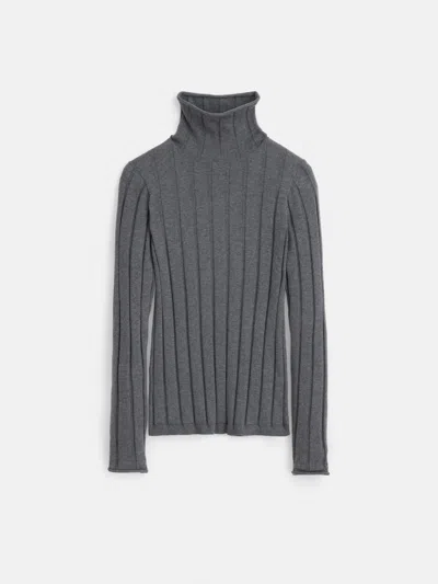 Alex Mill Ellie Ribbed Turtleneck In Cotton Cashmere In Heather Grey
