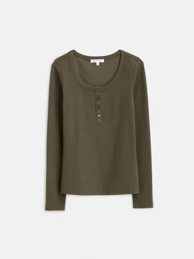 Alex Mill Everyday Ribbed Henley In Olive Grey