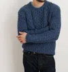 ALEX MILL FISHERMAN CABLE CREWNECK IN DONEGAL WOOL IN HEATHER NAVY