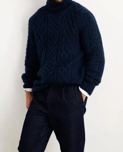 Alex Mill Cable Stitch Turtleneck Fisherman Jumper In Navy